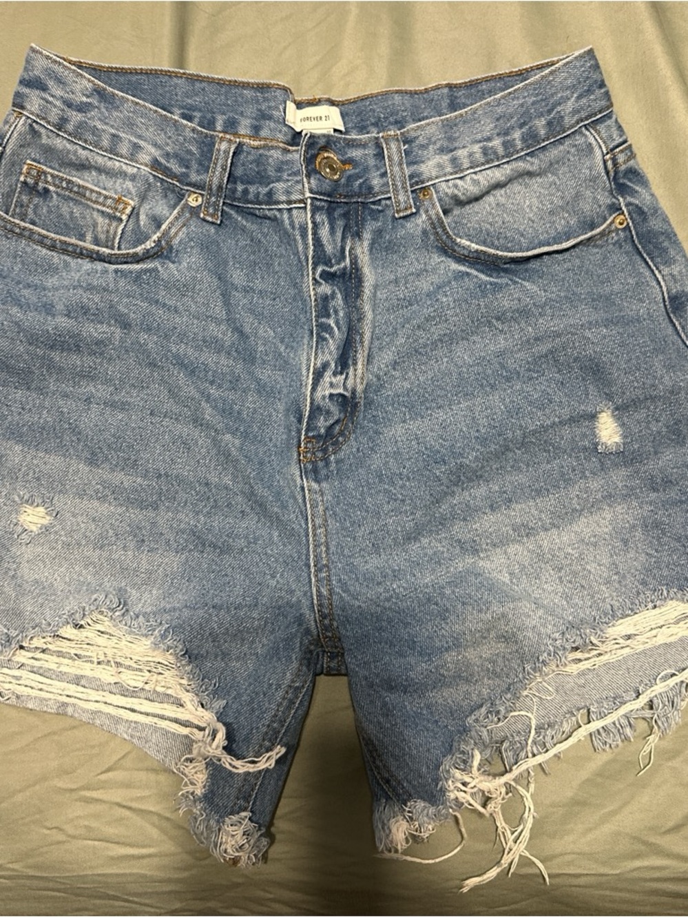 Forever 21 Distressed Light Blue Denim Jean Shorts